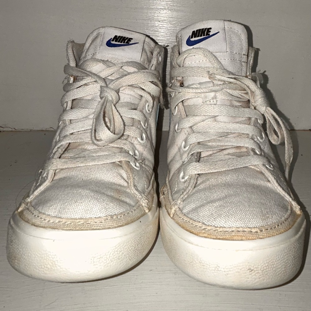 Nike Court Legacy White Canvas High-Tops with Blue Logo